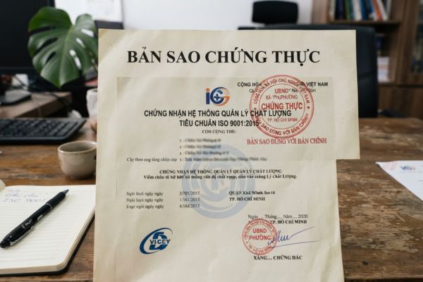 Chứng thực bản sao Giấy chứng nhận tiêu chuẩn chất lượng sản phẩm ISO
