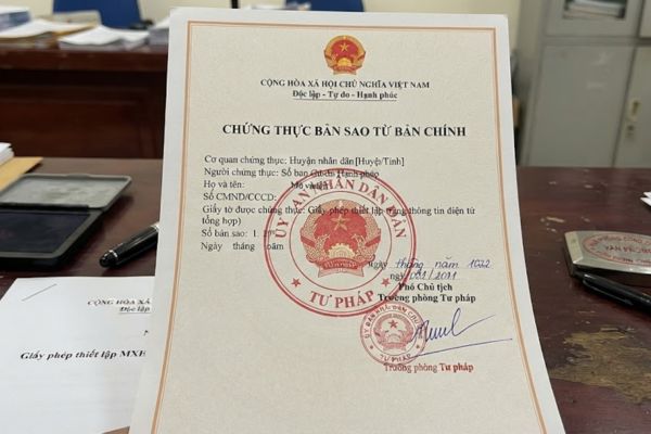 Chứng thực bản sao Giấy phép thiết lập trang thông tin điện tử tổng hợp (MXH)
