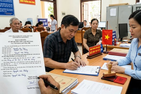 Chứng thực chữ ký trên bản cam kết từ bỏ quyền thừa kế đất đai cha mẹ