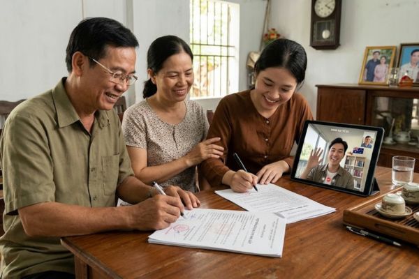 Hợp đồng tặng cho nhà đất cho hai con nhưng một con đang ở nước ngoài